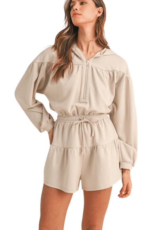 Stone hooded scuba material romper