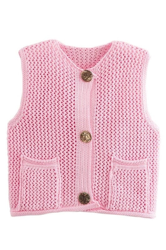 Pink knit sleeveless sweater vest