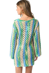 Green blue and taupe crocheted coverup