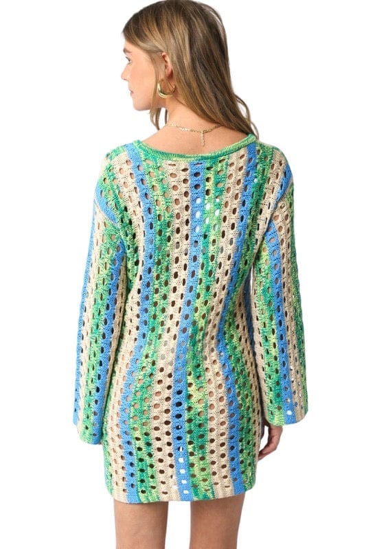 Green blue and taupe crocheted coverup