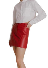 Red vegan leather mini skirt
