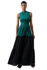 Hunter green and black color block tiered maxi