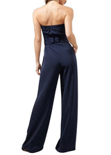 Navy strapless belted jumpsuit