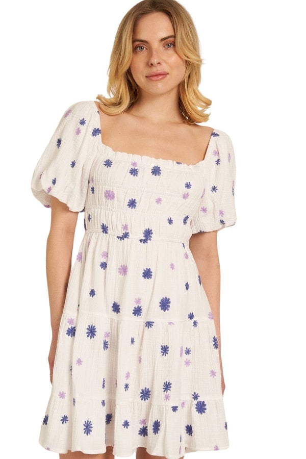 Navy & lavender embroidered flower dress