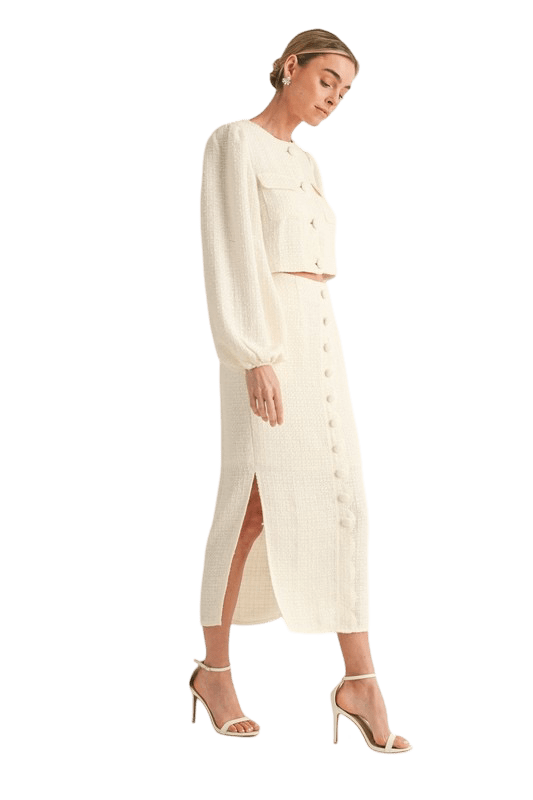 Cream tweed scallop midi skirt set