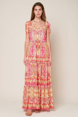 Pink and orange printed woven dress