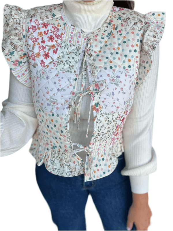 Floral quilted ruffle vest