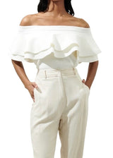 Off white double ruffle off the shoulder top