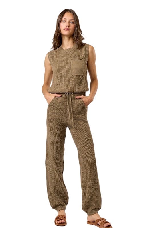 Khaki knit open back jumpsuit