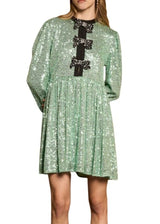 Sage green sequin bow mini dress