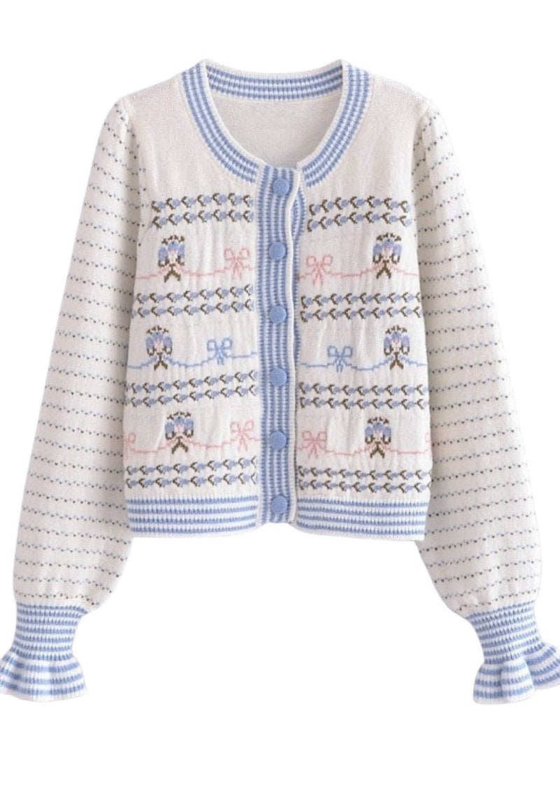 Cream and light blue bow sweater