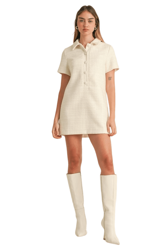 Cream tweed collar dress