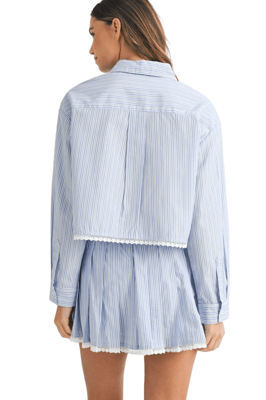 Blue stripe pleated skirt set