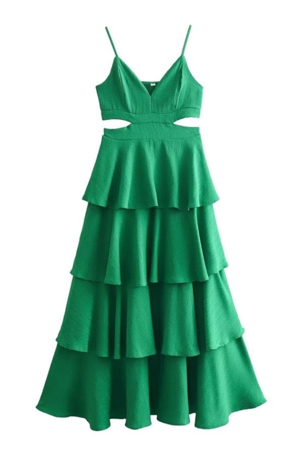 Green cut out tiered maxi dress