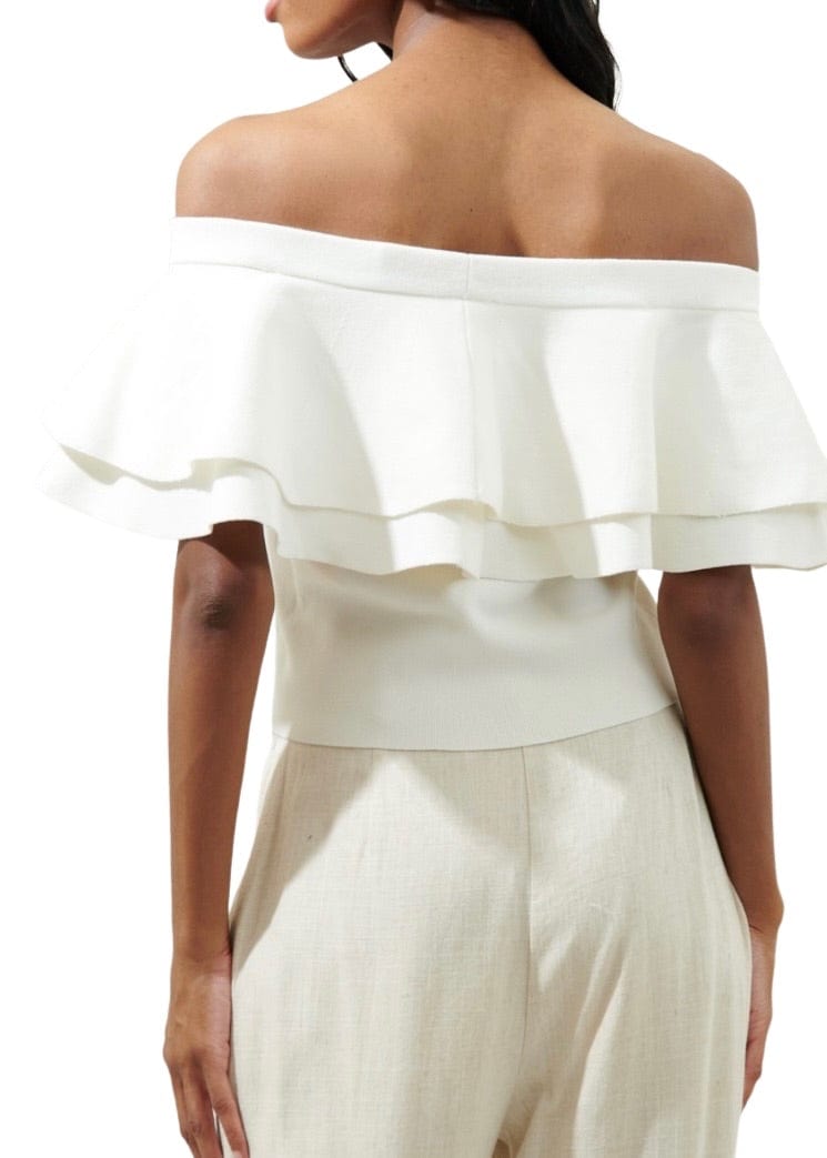 Off white double ruffle off the shoulder top
