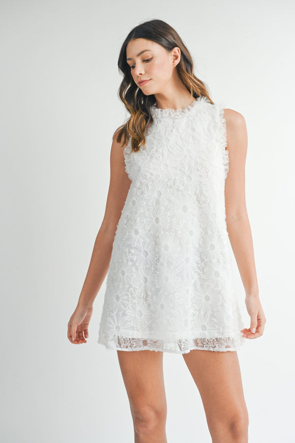 White embellished sleeveless shift dress