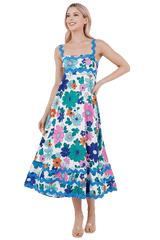 Floral print white & blue ric rac dress