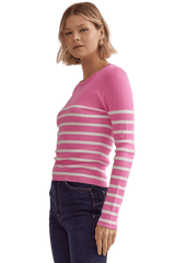 Pink & white stripe knit long sleeve shirt