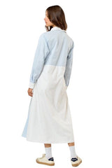 Colorblock blue and white front tie shirt dress