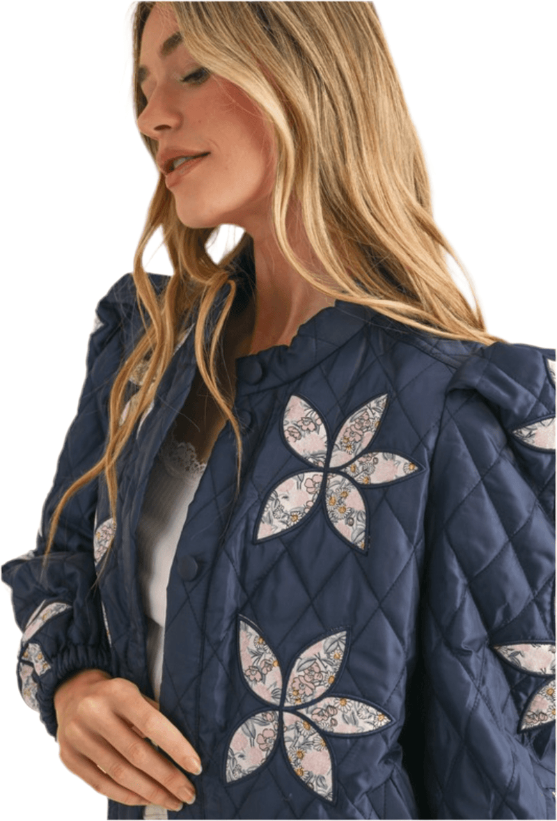 Navy blossom floral quilted jacket