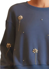 Mineral blue rhinestone embellished sweatshirt and short set