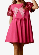 Hot pink pearl and sequin boy patch babydoll dress