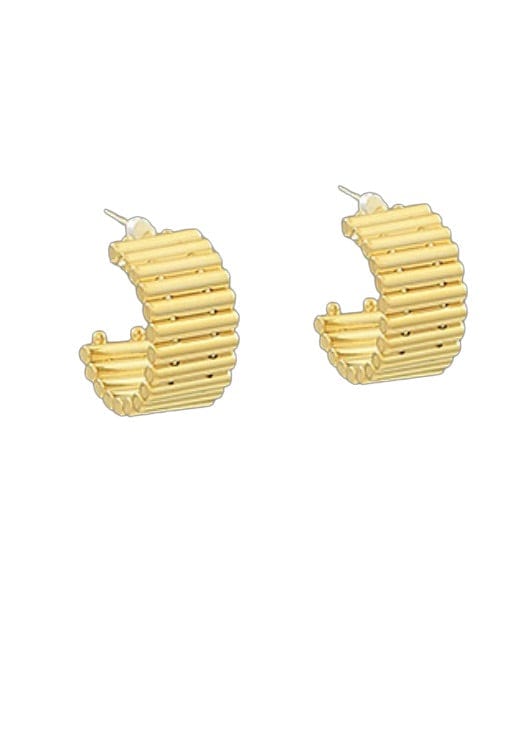 Gold tube textured hoop earrings