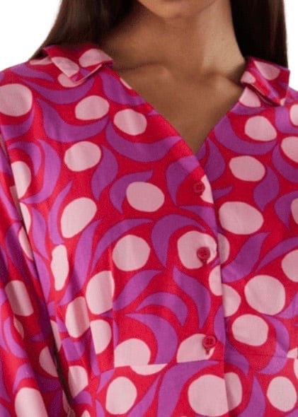 Pink abstract dot button front shirt dress
