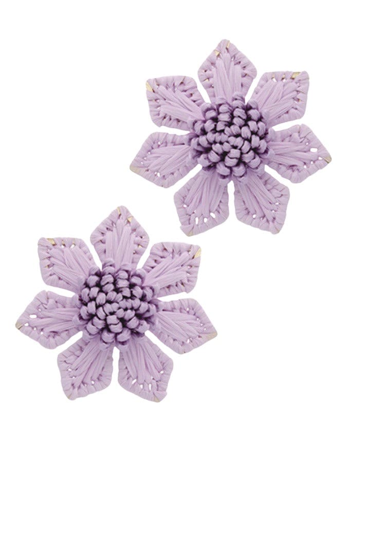Lavender raffia flower earring