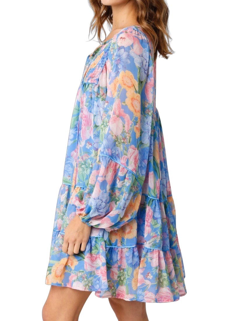 Blue floral chiffon flowy dress
