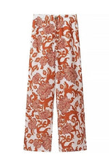 Orange and white feather trim pant set