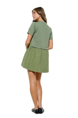 Olive drawstring sweatshirt twofer dress