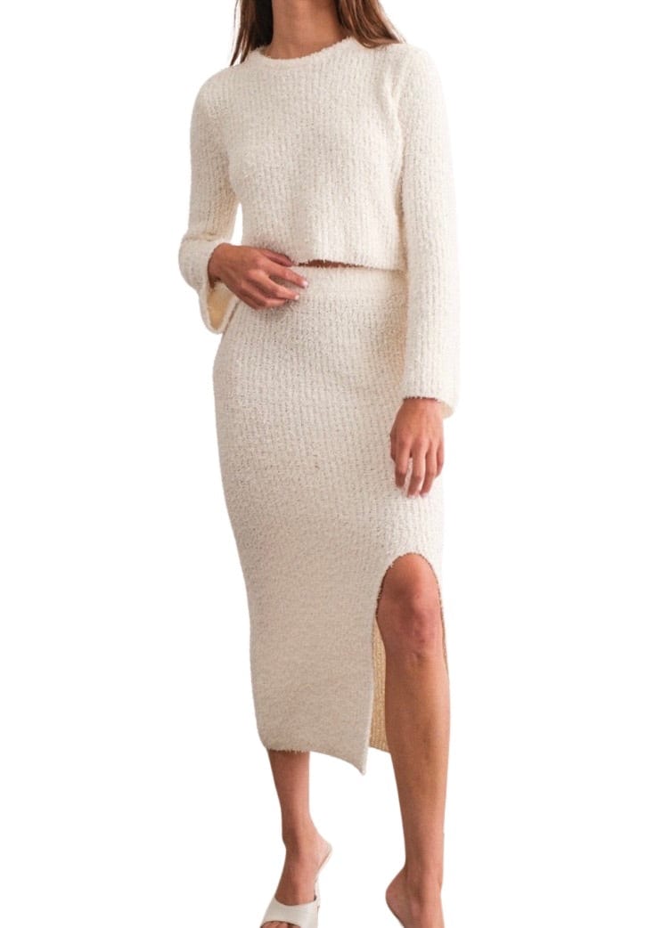Cream soft knit top and skirt set