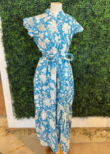 Darlington Isle cerulean blue and white flutter sleeve dress