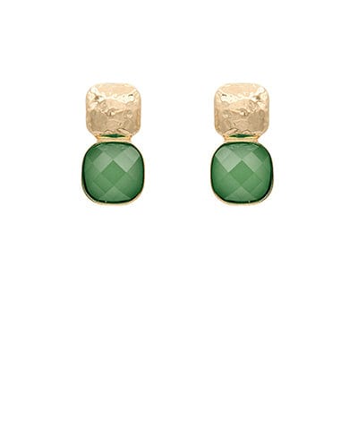 Green and gold textured cushion earring