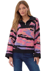 Black multi color stripe sweater