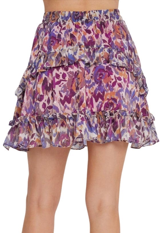 Purple ikat floral ruffled skirt