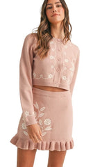 Blush and cream embroidered skirt set