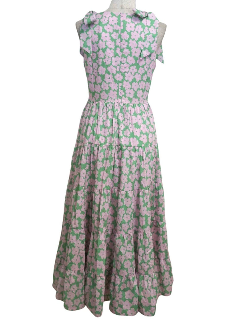 Pink and green floral v neck midi dress