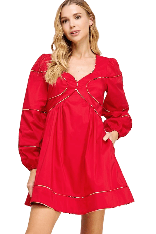 Red contrast piping mini dress