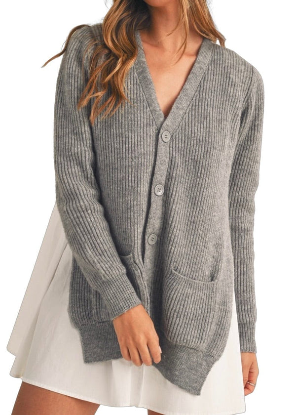 Grey sweater and white poplin combo mini dress