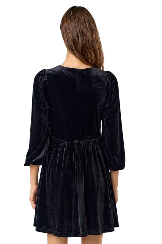 Black velvet double bow mini dress