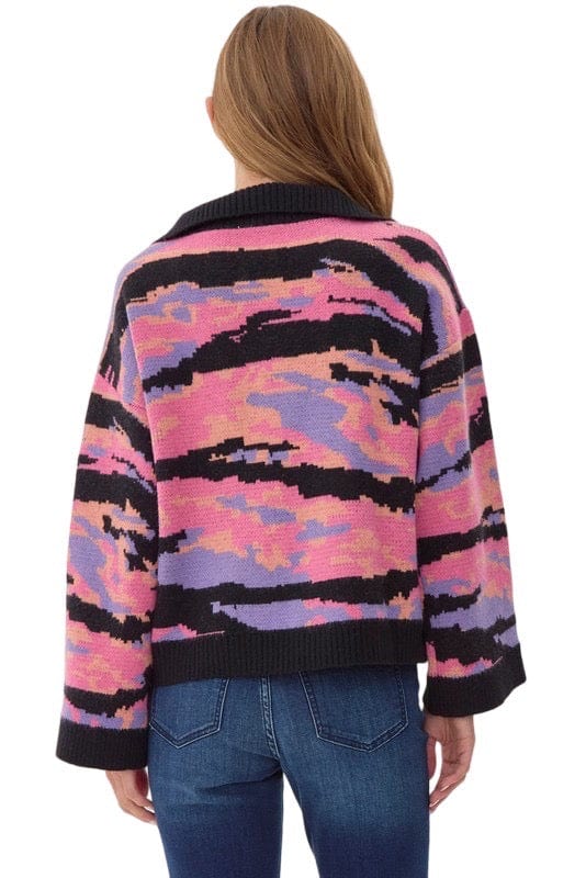 Black multi color stripe sweater