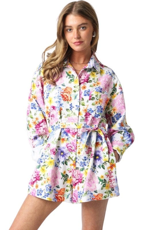 White multi color floral romper