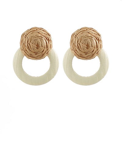 Ivory and natural raffia button earrings
