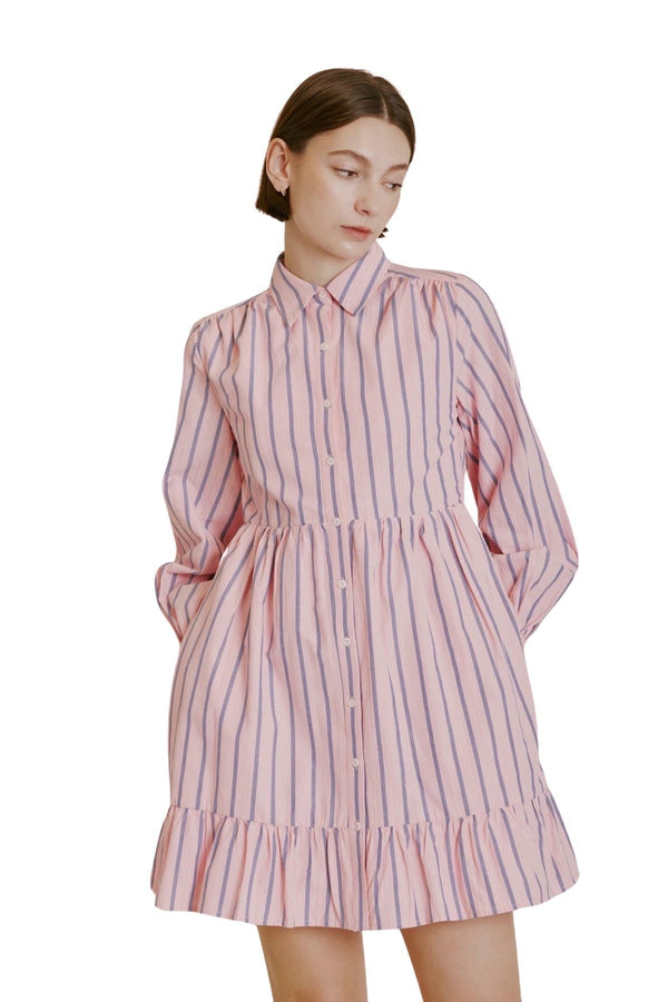 Pink striped shirt dress with pockets
