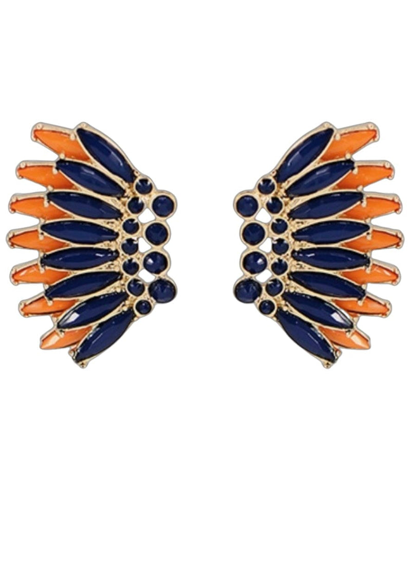 Orange and navy metal wing earring