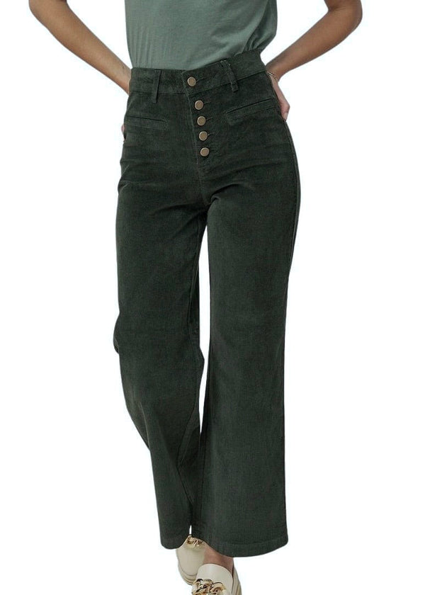 Dark green corduroy button front pants