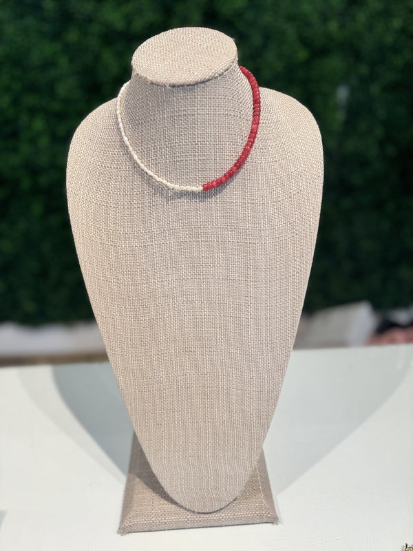 Red and saltwater pear mini beaded necklace