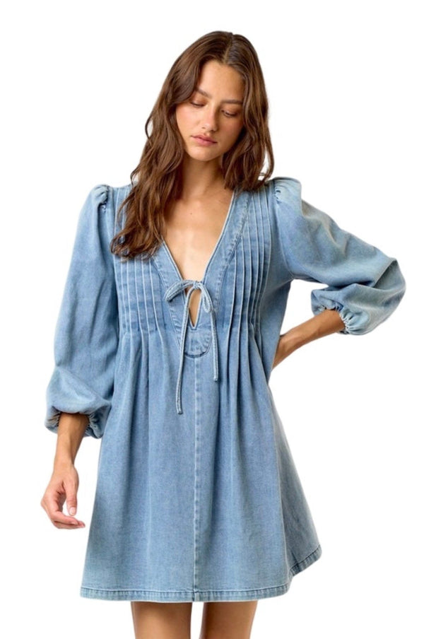 Ruffle denim swing dress